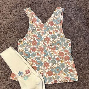 Floral corduroy Overall skirt with Tights